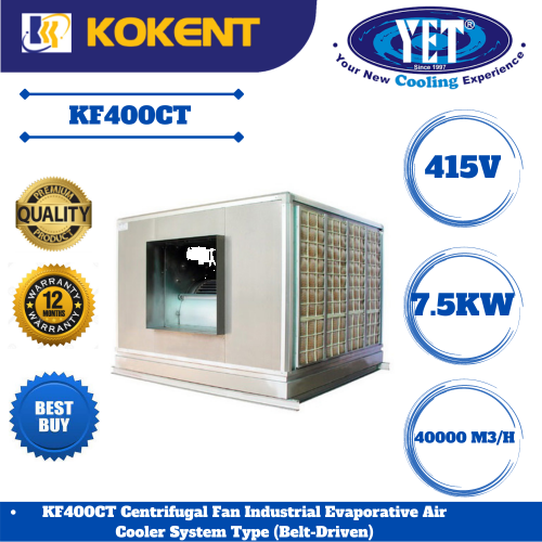 YET CENTRIFUGAL FAN INDUSTRIAL EVAPORATIVE AIR COOLER SYSTEM TYPE (BELT-DRIVENT) KF400CT)