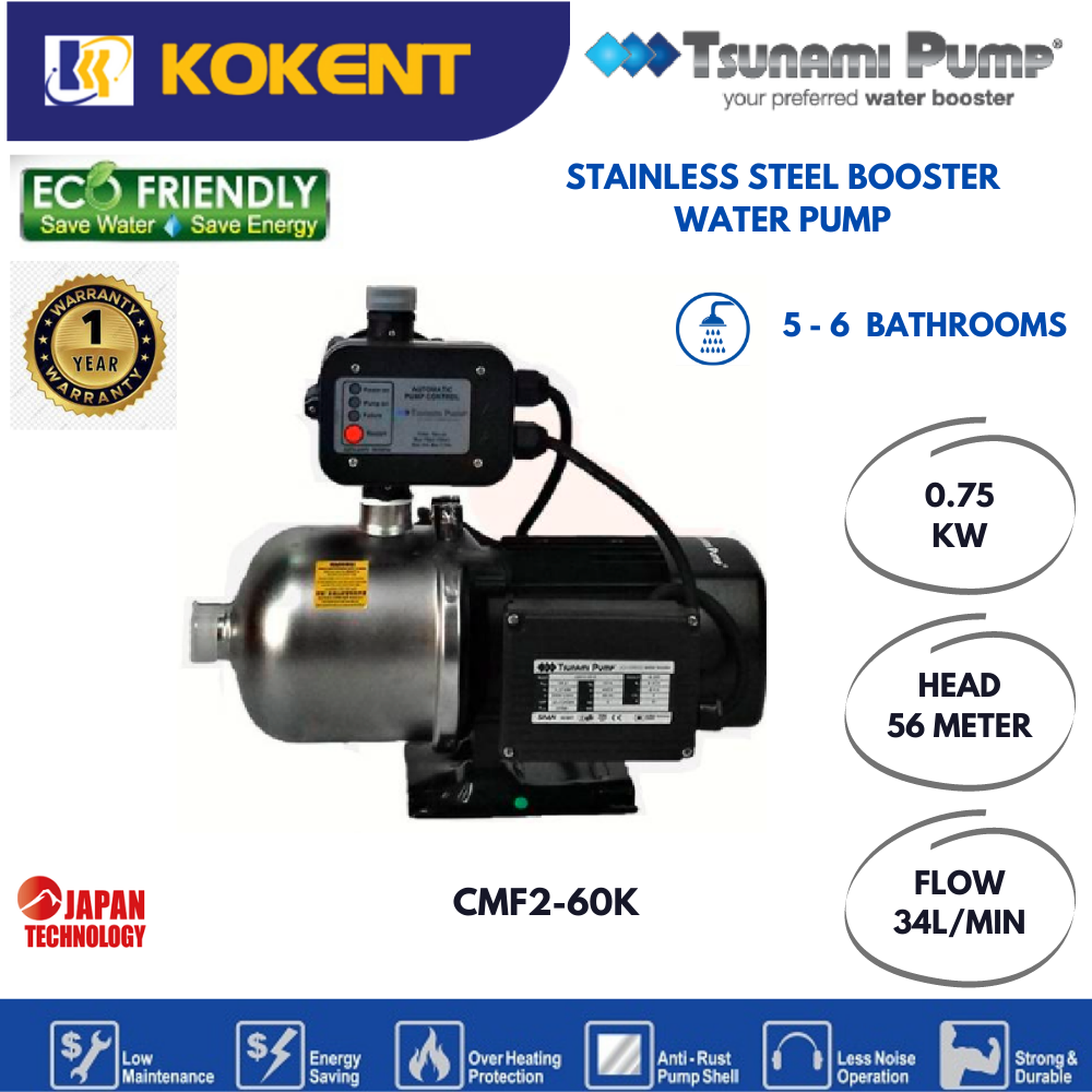 TSUNAMI FOOD GRADE STAINLESS STEEL HOME WATER PUMP (1.0HP) CMF260K