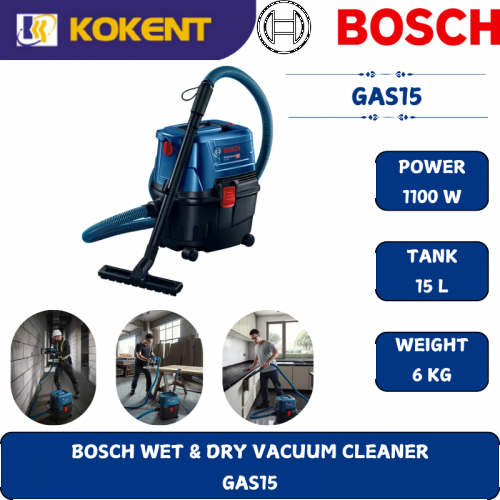 BOSCH HEAVY DUTY WET & DRY VACUUM CLEANER GAS15 (1100W,15L,6KG)