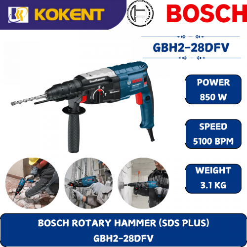 BOSCH HEAVY DUTY ROTARY HAMMER GBH2-28DFV (850W,1300RPM,3.1KG)