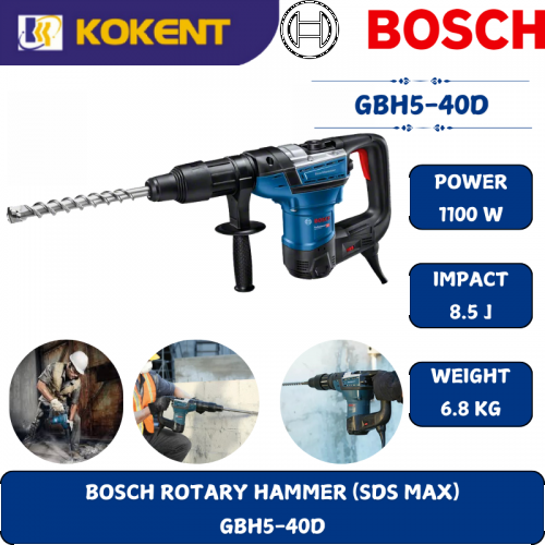 BOSCH HEAVY DUTY ROTARY HAMMER GBH5-40D (1100W,2900BPM,SDS-MAX,6.8KG)