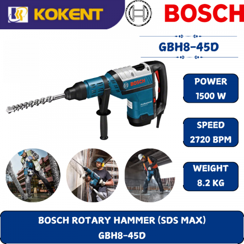 BOSCH HEAVY DUTY ROTARY HAMMER GBH8-45D (1500W,2720BPM,SDS-MAX,8.2KG)
