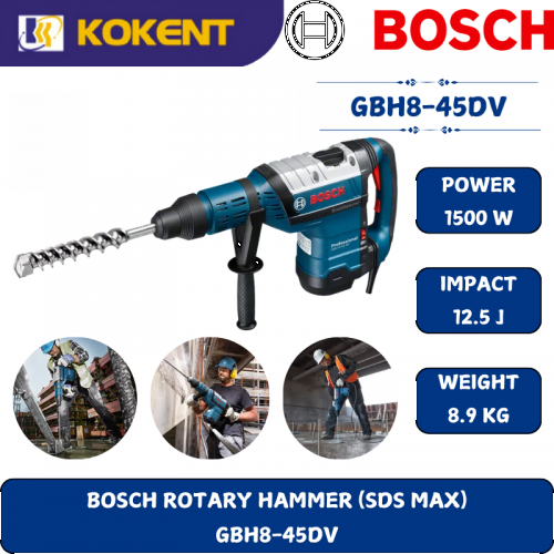 BOSCH HEAVY DUTY ROTARY HAMMER GBH8-45DV (1500W,2760BPM,SDS-MAX,8.9KG)