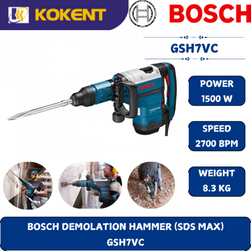 BOSCH HEAVY DUTY DEMOLATION HAMMER GSH7VC (1500W,2700BPM,13J,SDS-MAX,8.3KG)