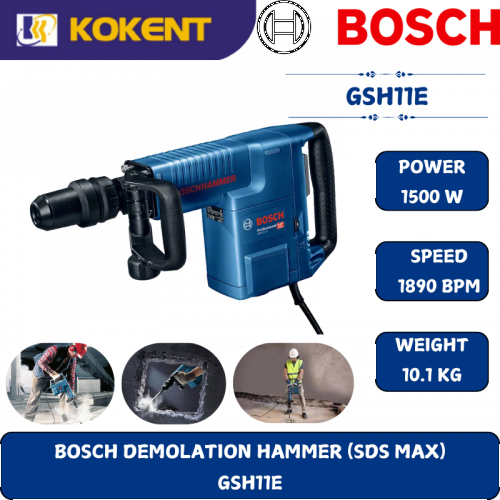 BOSCH HEAVY DUTY DEMOLATION HAMMER GSH11E (1500W,1890BPM,16.8J,SDS-MAX,10.1KG)