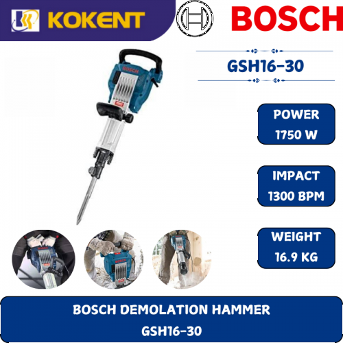 BOSCH HEAVY DUTY DEMOLATION HAMMER GSH16-30 (1750W,1300BPM,41J,SDS-MAX,16.9KG)