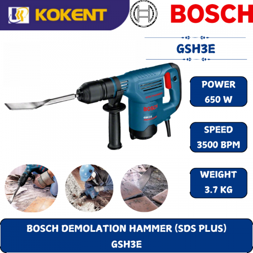 BOSCH HEAVY DUTY DEMOLATION HAMMER GSH3E (650W,350BPM,13J,SDS-PLUS,8.5KG)