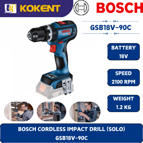 BOSCH HEAVY DUTY CORDLESS IMPACT DRILL GSB18V-90C (18V,2100RPM,64NM,1.1KG)