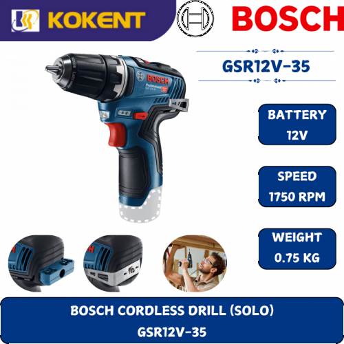 BOSCH HEAVY DUTY CORDLESS DRILL GSR12V-35 (12V,30NM,1750RPM,0.9KG)
