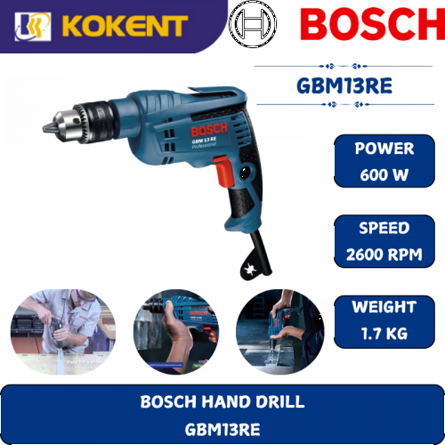 BOSCH HEAVY DUTY HAND DRILL GBM13RE (600W,2600RPM,1.7KG)