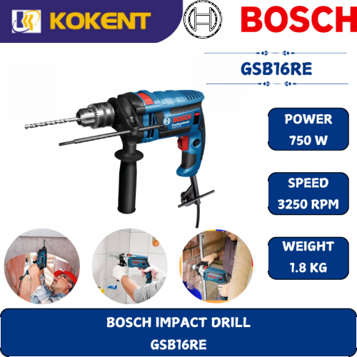 BOSCH HEAVY DUTY IMPACT DRILL GSB16RE (750W,3250RPM,16MM,2KG)