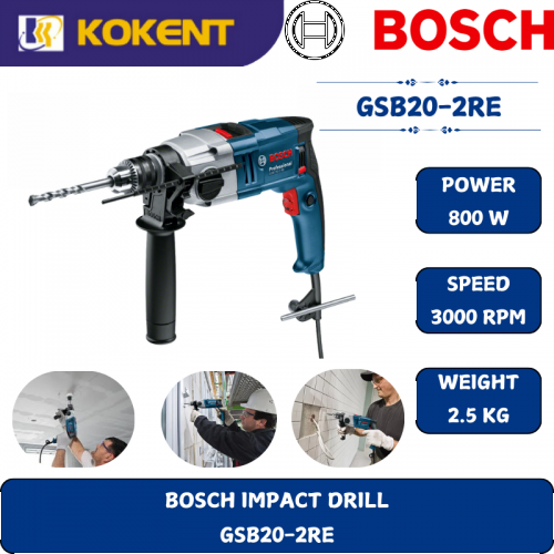 BOSCH HEAVY DUTY IMPACT DRILL GSB20-2 (800W,3000RPM,13MM,2.6KG)