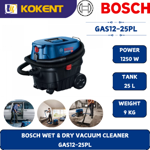 BOSCH HEAVY DUTY WET & DRY VACUUM CLEANER GAS12-25PL (1250W,25L,65 L/SEC,9KG)