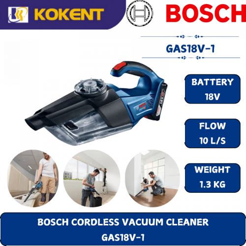 BOSCH HEAVY DUTY VACUUM CLEANER GAS18V-1 (18V,0.7L,10L/SEC,1.3KG)
