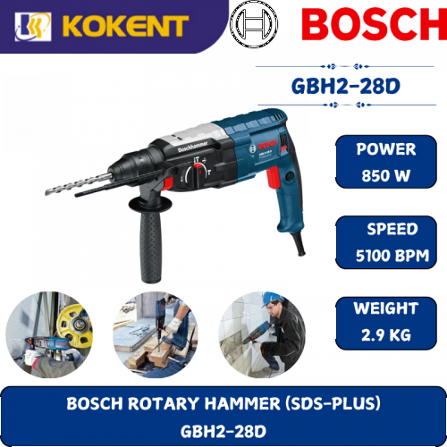 BOSCH HEAVY DUTY ROTARY HAMMER GBH2-28D (850W,3.2J,1300RPM,5100BPM,2.9KG)