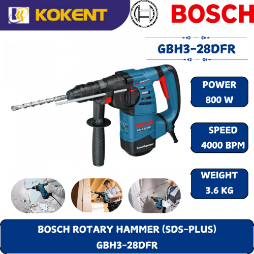 BOSCH HEAVY DUTY ROTARY HAMMER GBH3-28DFR (800W,3.5J,900RPM,4000BPM,3.6KG)