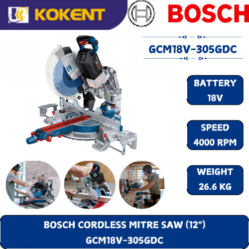 BOSCH HEAVY DUTY CORDLESS MITRE SAW GCM18V-305GDC (18V,12