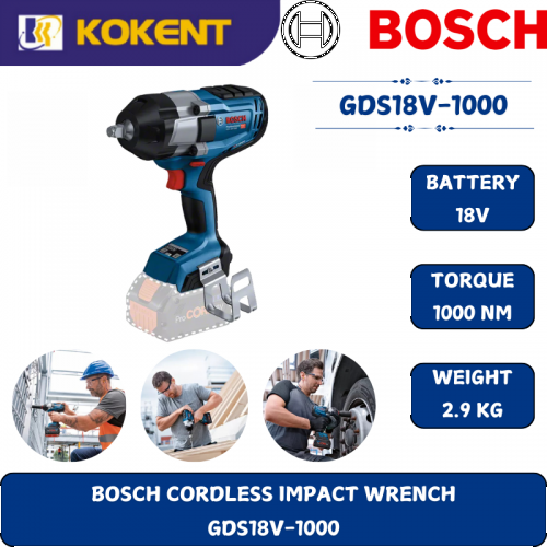 BOSCH HEAVY DUTY CORDLESS IMPACT WRENCH GDS18V-1000 (18V,1750RPM,1600NM.2600BPM,2.9KG)