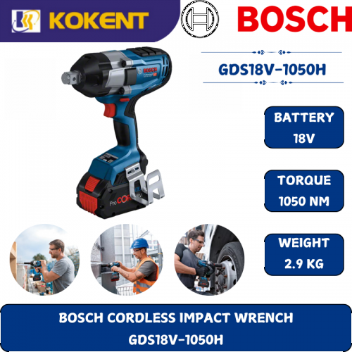 BOSCH HEAVY DUTY CORDLESS IMPACT WRENCH GDS18V-1050H (18V,1750RPM,1700NM.2600BPM,2.9KG)