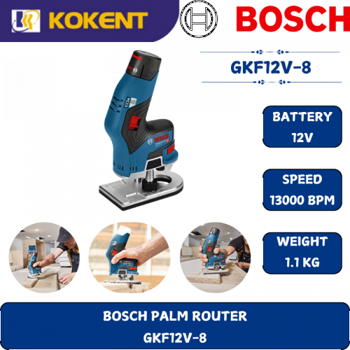 BOSCH HEAVY DUTY CORDLESS PALM ROUTER GKF12V-8 (12V,1/4