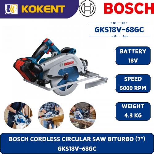 BOSCH HEAVY DUTY CORDLESS CIRCULAR SAW GKS18V-68GC (18V,7