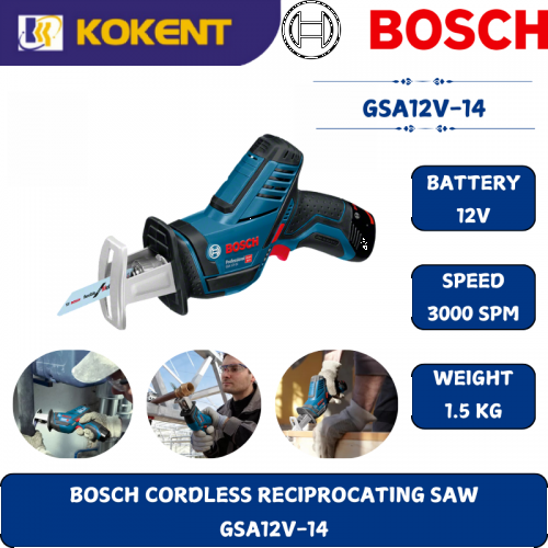 BOSCH HEAVY DUTY CORDLESS RECIPROCATING SAW GSA12V-14 (12V,2.0AH,3000RPM,1.2KG)