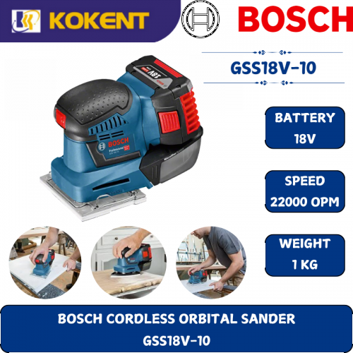 BOSCH HEAVY DUTY CORDLESS ORBITAL SANDER GSS18V-10 (18V,22000OPM,1KG)