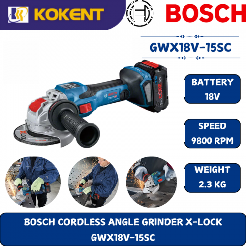 BOSCH HEAVY DUTY CORDLESS ANGLE GRINDER WITH X-LOCK GWX18V-15SC (18V,5