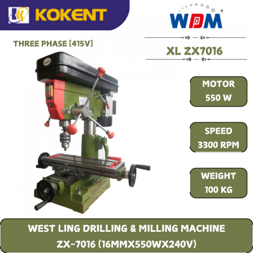 WEST LING DRILLING & MILLING MACHINE  ZX-7016 (16MMX550WX240V)