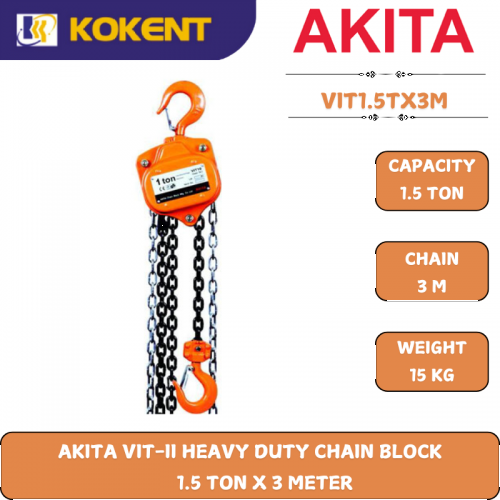 AKITA VIT-II HEAVY DUTY CHAIN BLOCK        1.5 TON X 3 METER