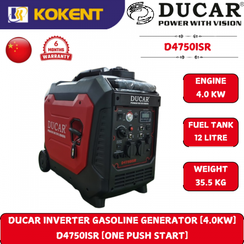 DUCAR INVERTER GASOLINE GENERATOR [4.0KW] D4750ISR [ONE PUSH START]