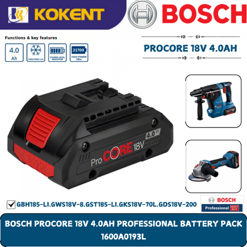 BOSCH PROCORE 18V 4.0AH PROFESSIONAL BATTERY PACK 1600A0193L