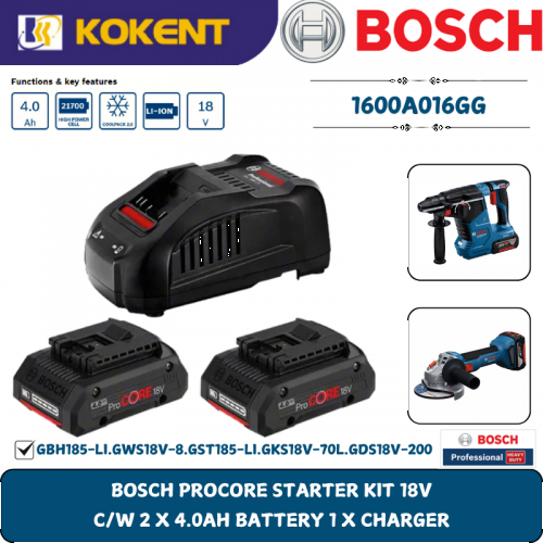 BOSCH PROCORE STARTER KIT 18V C/W 2 X 4.0AH BATTERY 1 X CHARGER 1600A016GG