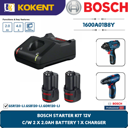 BOSCH STARTER KIT 12V C/W 2 X 2.0AH BATTERY 1 X CHARGER 1600A01B8Y