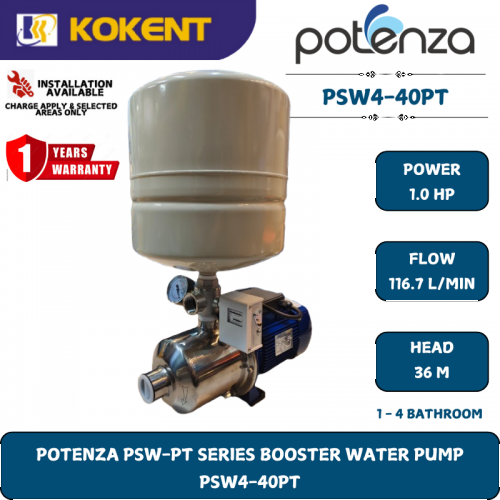 POTENZA PSW-PT BOOSTER WATER PUMP PSW4-40PT [1.0HP.116.7L/MIN.36 M]
