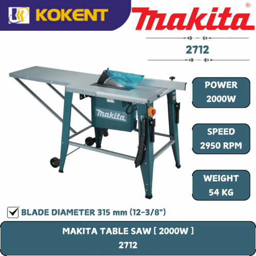 Makita Table Saw, Blade Diameter 12”, 2000W, 2950rpm, 54kg  2712