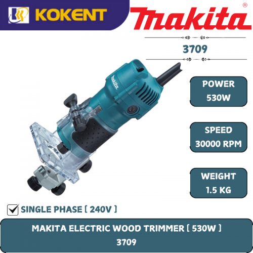 Makita  Wood Trimmer, Collect Size 6mm, 530W, 30000rpm, 1.5kg 3709