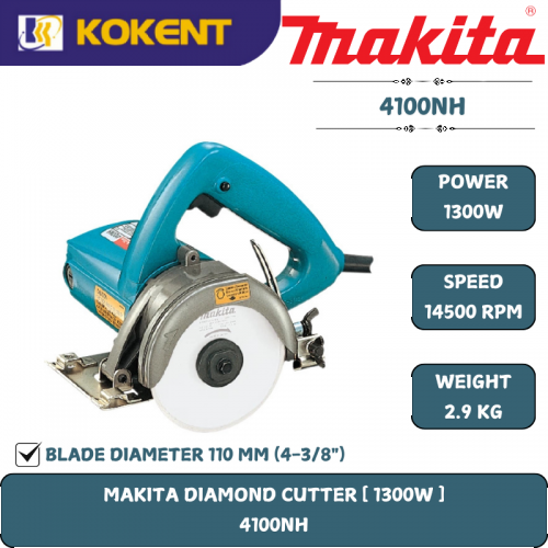 Makita Concrete & Masonry Cutter, Blade 110mm, 1300W, 14500rpm, 2.9kg 4100NH
