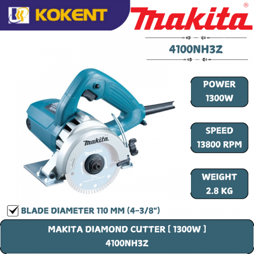 Makita Concrete & Masonry Cutter, Blade 110mm, 1300W, 13800rpm, 2.8kg 4100NH3Z