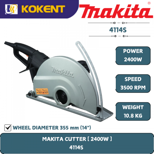 Makita Concrete & Masonry Cutter, Blade 355mm, 2400W, 3500rpm, 10.8kg 4114S