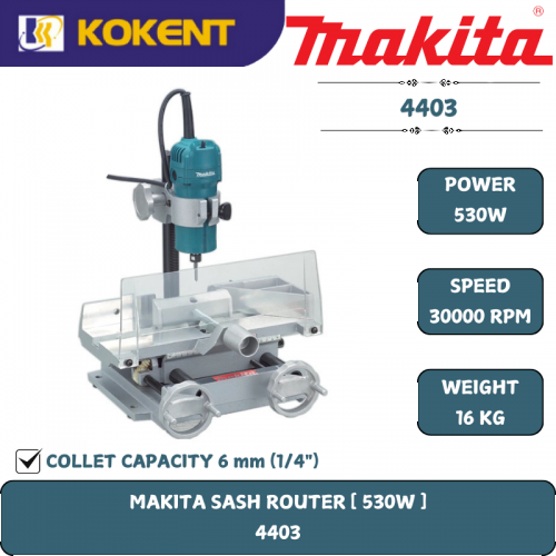 Makita  Aluminium Sash Router, 1/4″, 530W, 30000rpm, 16kg  4403