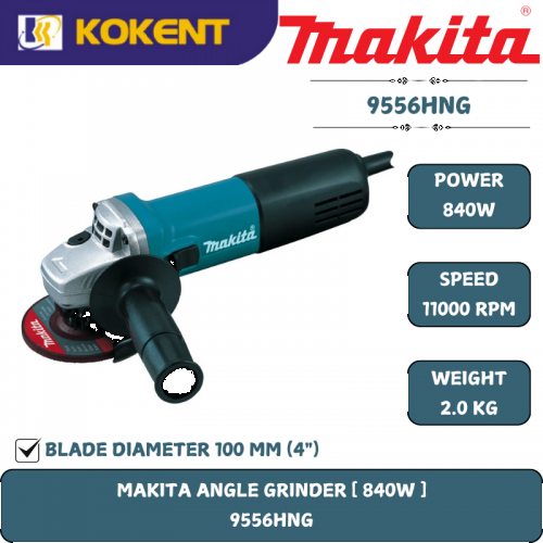 Makita Angle Grinder, 4″(100mm), Slide Switch, 840W, 11000rpm, 1.8kg 9556HNG