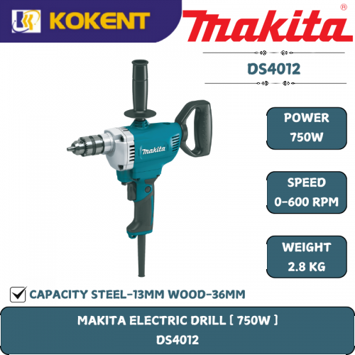 Makita High Torque Hand Drill, Chuck 1/2″, 750W, 600rpm, 2.8kg DS4012