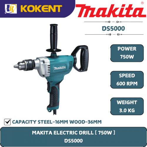 Makita High Torque Hand Drill, Chuck 5/8″, 750W, 600rpm, 3.0kg DS5000