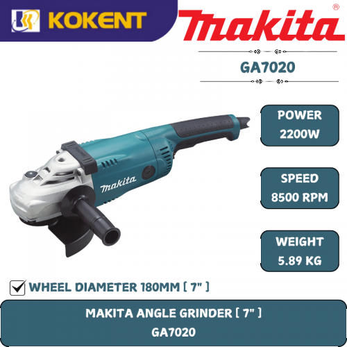 Makita Angle Grinder, 7″(180mm), Trigger Switch, 2200W, 8500rpm, 5.6kg  GA7020