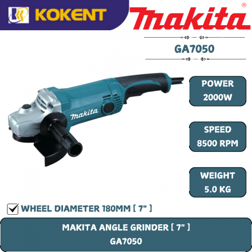 Makita Angle Grinder, 7″(180mm), Trigger Switch, 2000W, 8500rpm, 5.0kg GA7050