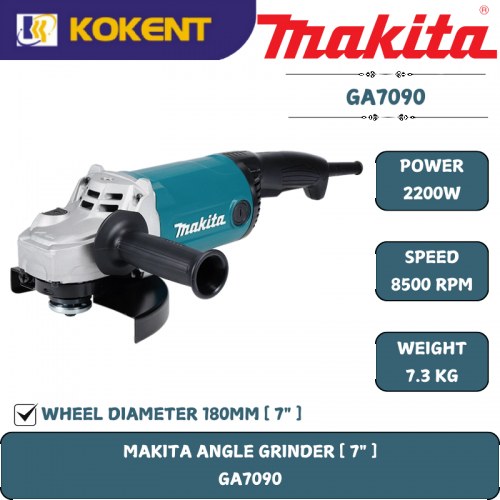 Makita Angle Grinder, 7″(180mm), Trigger Switch, 2200W, 8500rpm, 7.3kg GA7090