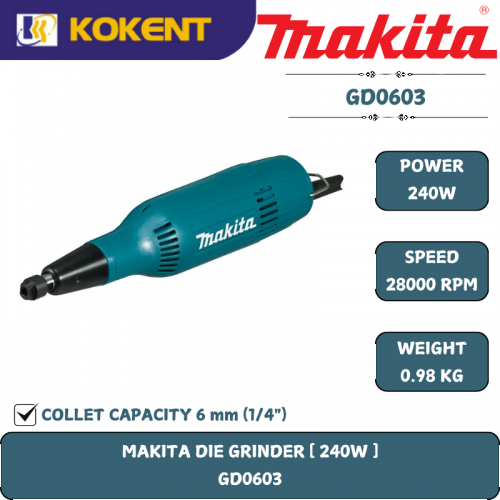 Makita Die Grinder 1/4″, 240W, 28000rpm, 0.98kg GD0603