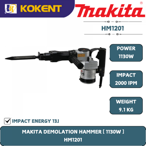 Makita Demolition Hammer, 1130W, 2000ipm, 9.1kg HM1201