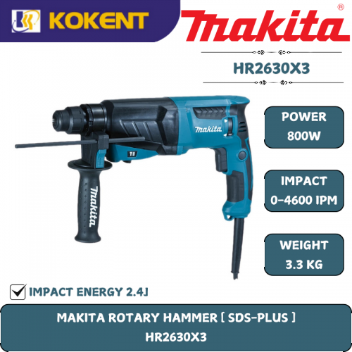Makita Rotary Hammer, 3-in-1, SDS Plus, Concrete 26mm, 800W, 1200rpm, 2.8kg
